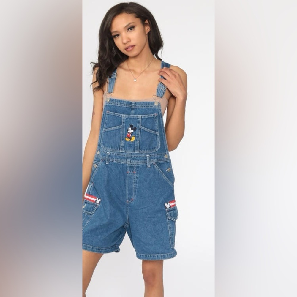 VINTAGE WOMENS LARGE MICKEY UNLIMITED MICKEY MOUSE SHORT OVERALLS